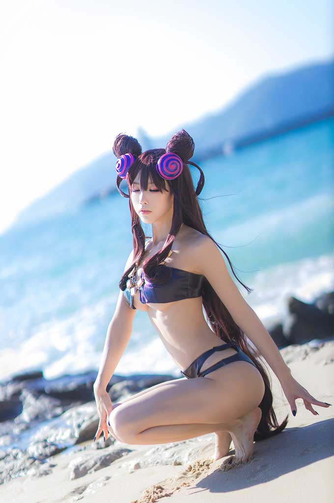 水淼Aqua Fate紫式部cosplay深蓝泳衣缩略图1