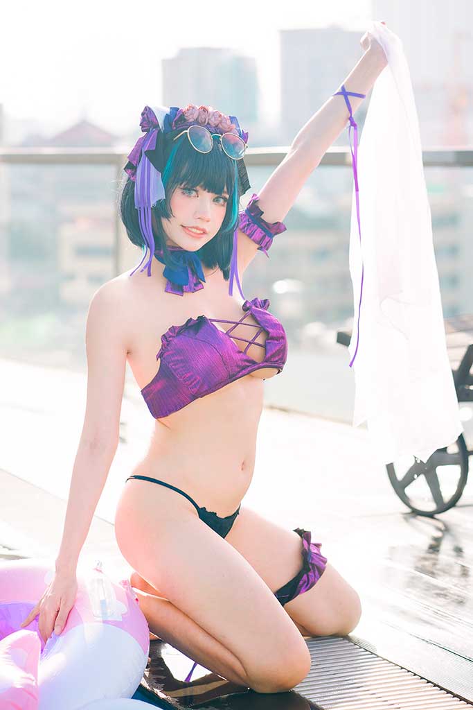 PingPing 碧蓝航线Cheshire（柴郡）cosplay绿发紫内衣缩略图2