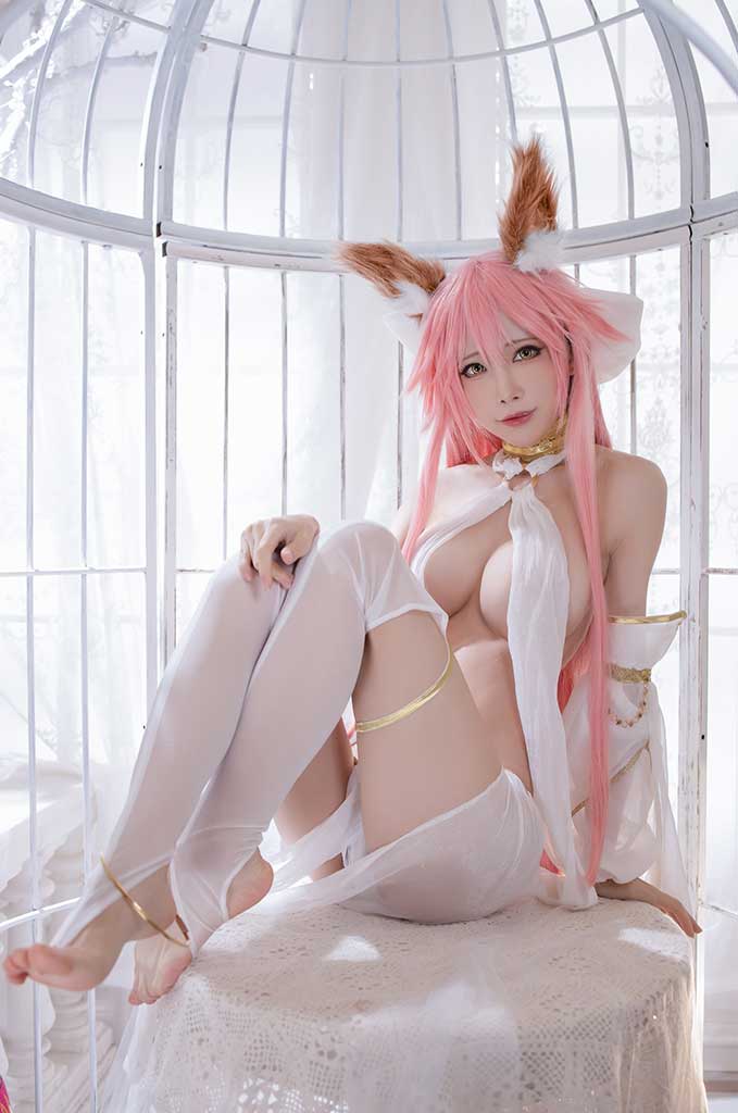 水淼Aqua Fate Tamamo（玉藻前）cosplay棕兽耳粉红发 白内衣缩略图1