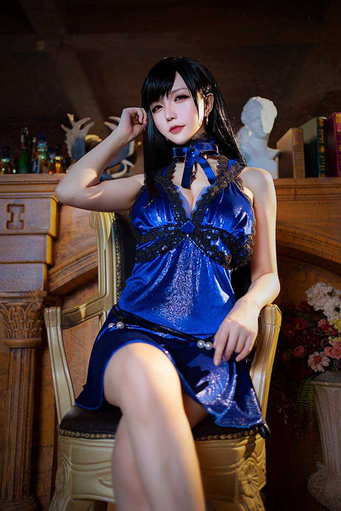 水淼Aqua 最终幻想Tifa（蒂法）cosplay蓝礼服蓝高跟缩略图1