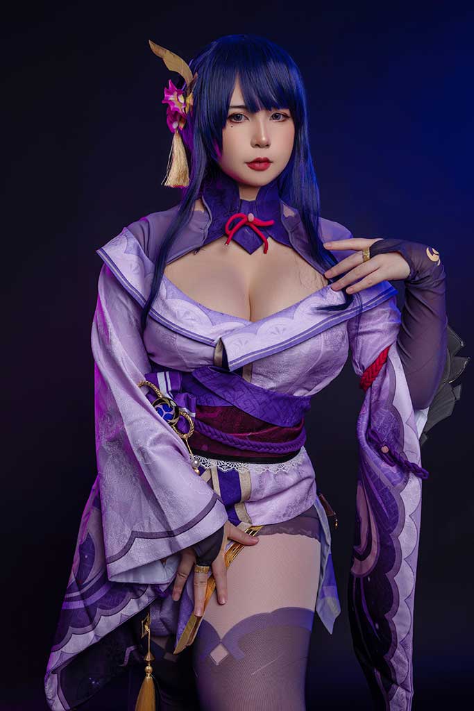 Uy Uy 原神 Raiden Ei（雷电影）cosplay紫色原造型白衬衫黑丝缩略图1