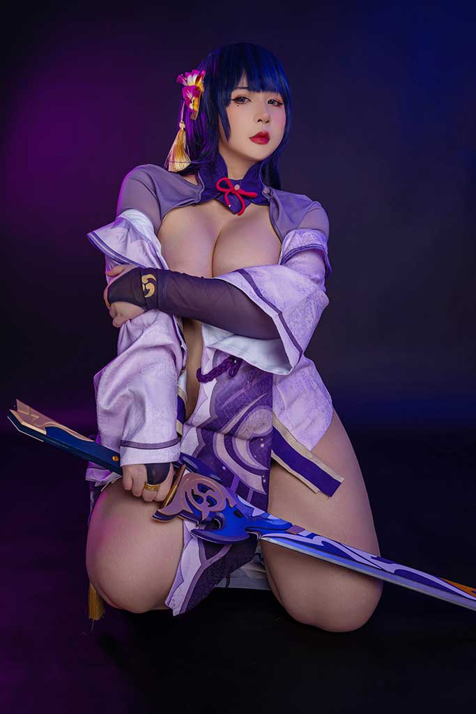 Uy Uy 原神 Raiden Ei（雷电影）cosplay紫色原造型白衬衫黑丝缩略图2