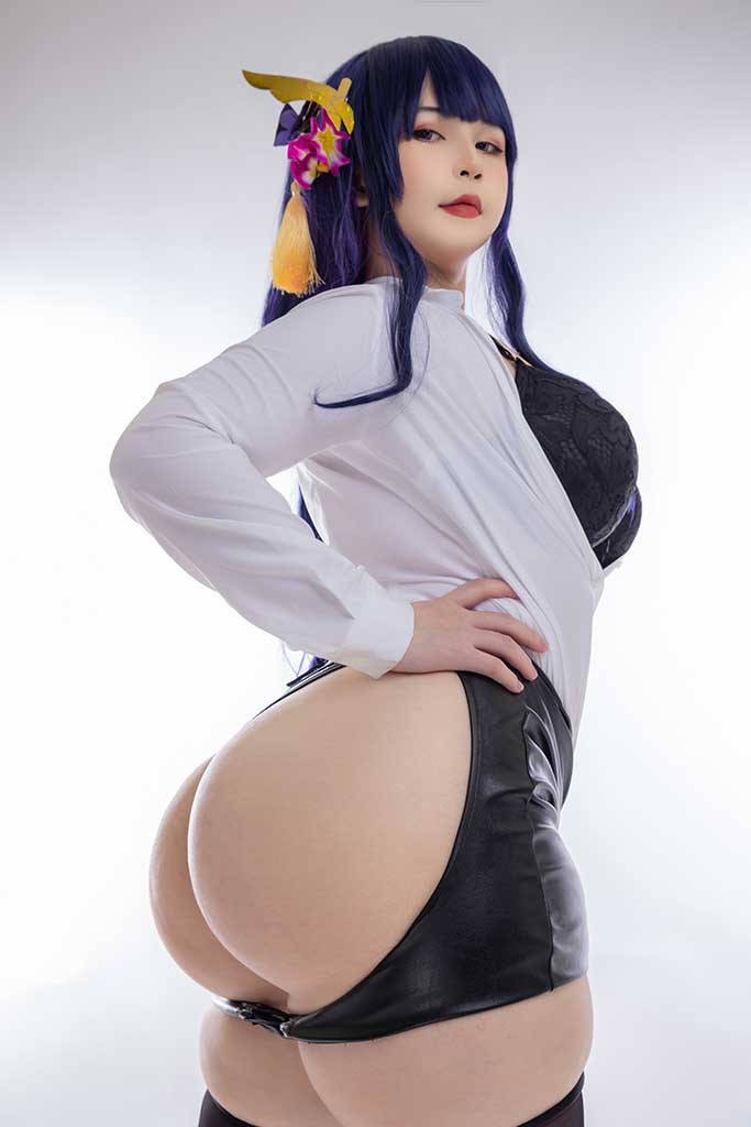 Uy Uy 原神 Raiden Ei（雷电影）cosplay紫色原造型白衬衫黑丝缩略图3
