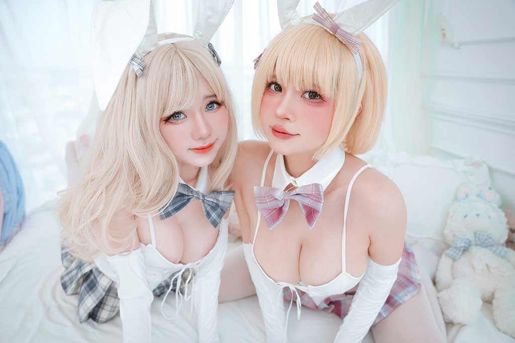 Azami与Sally Dorasnow「White Bunny Girl」白色兔女郎装白丝缩略图1