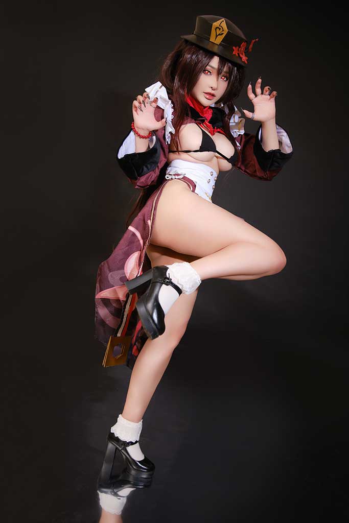 MiMi Chan 原神 Hu Tao（胡桃）cosplay开胸旗袍僵尸装缩略图1