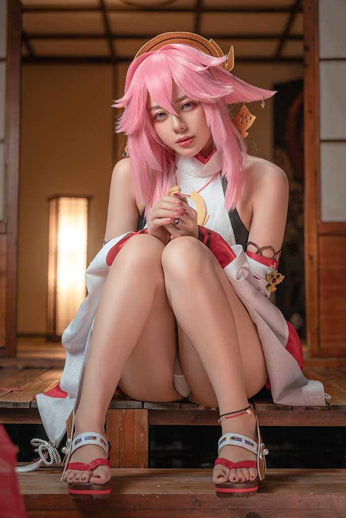 九言 原神 Yae Miko（八重神子）cosplay粉发巫女服私密符贴缩略图1