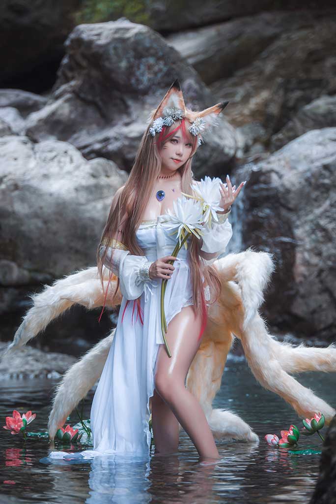 一北亦北 玉藻前cosplay金发兽耳白裙狐尾缩略图1