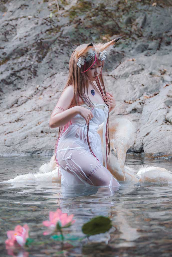 一北亦北 玉藻前cosplay金发兽耳白裙狐尾缩略图3